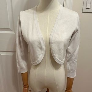 White 3/4 three quarter sleeve open cardigan